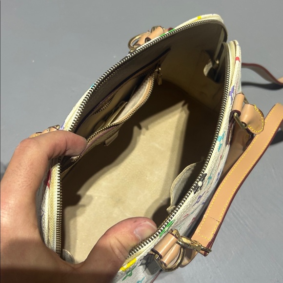 White with Colorful Monogram Pattern Purse Bag with Handles and Shoulder Strap - Picture 14 of 16